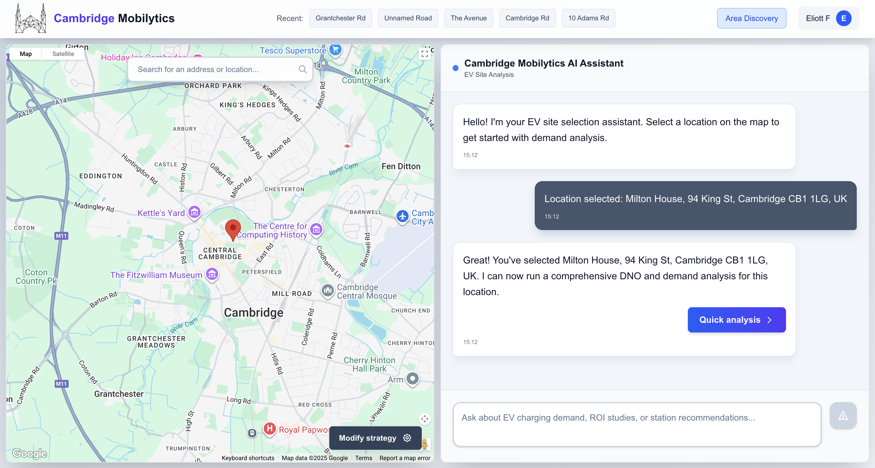 Site Selection Tool Interface